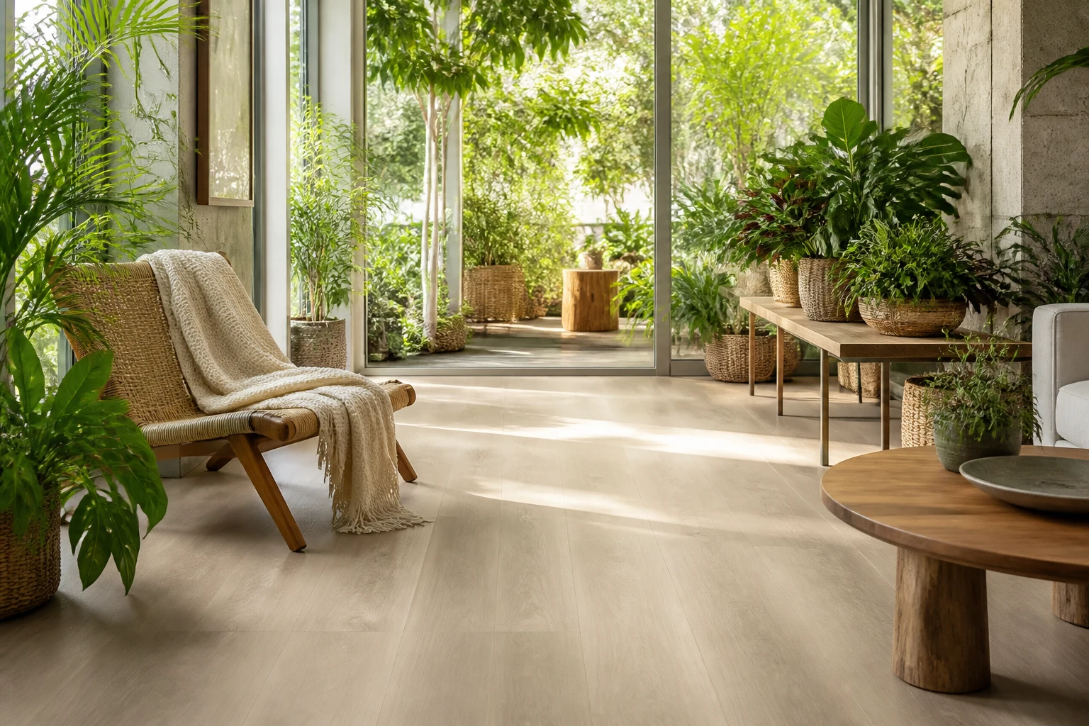 Biophilic interior with durable luxury vinyl flooring